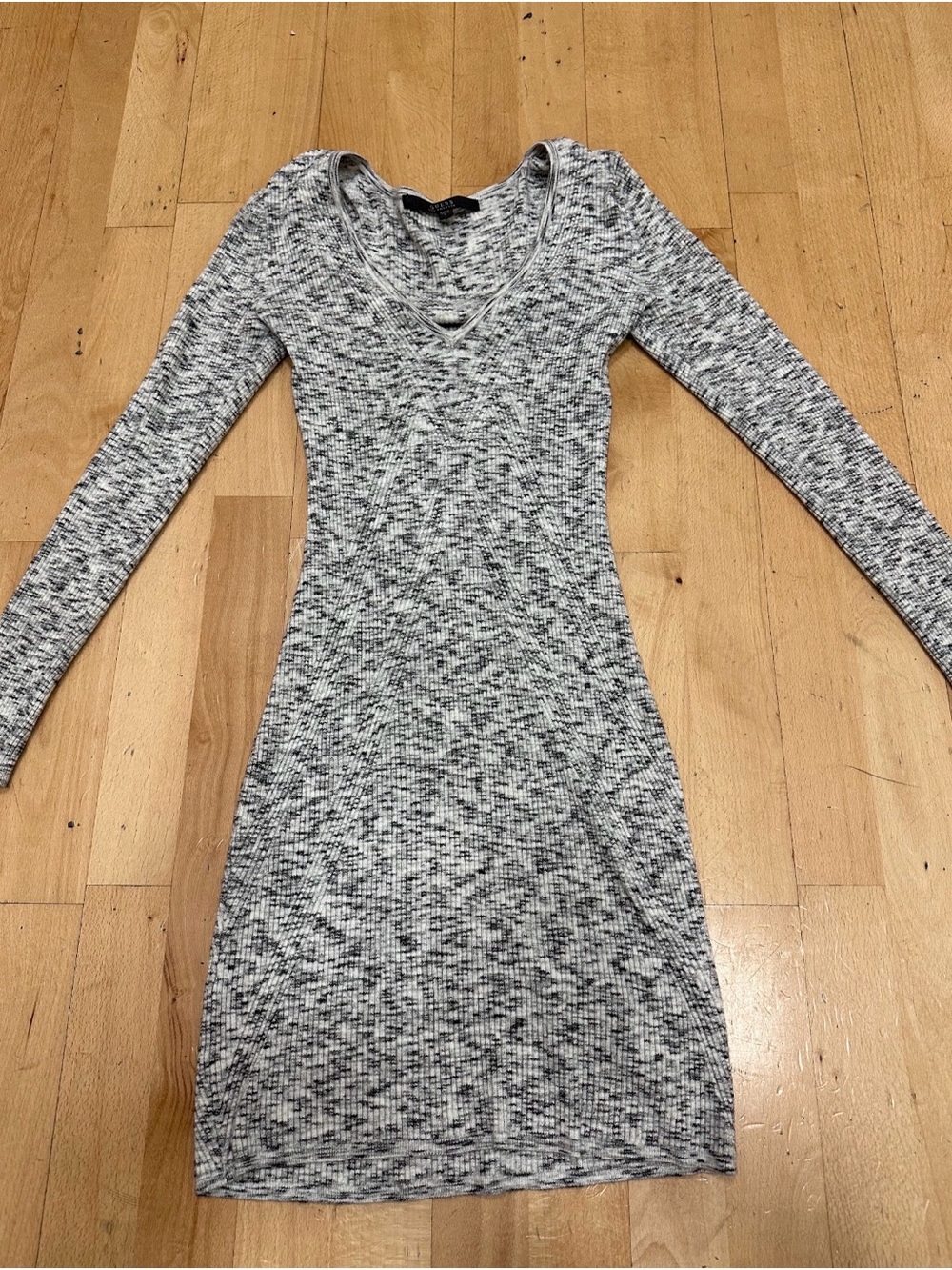 Guess Marled Gray Long Sleeve V-Neck Bodycon Dress